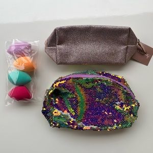 Cosmetic Bag + 4 Beauty Sponges Set | Sequin | Makeup Tools